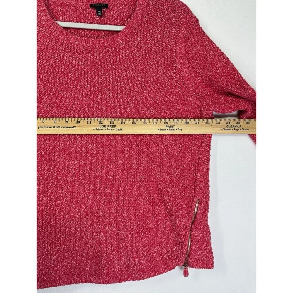 Talbots Textured Sweater Size 2XP Petite Pink Zipper Hem Chunky Knit Pullover